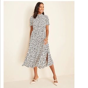 Ann Taylor - Shadow Spot Belted Midi Dress - size 2 (runs large)